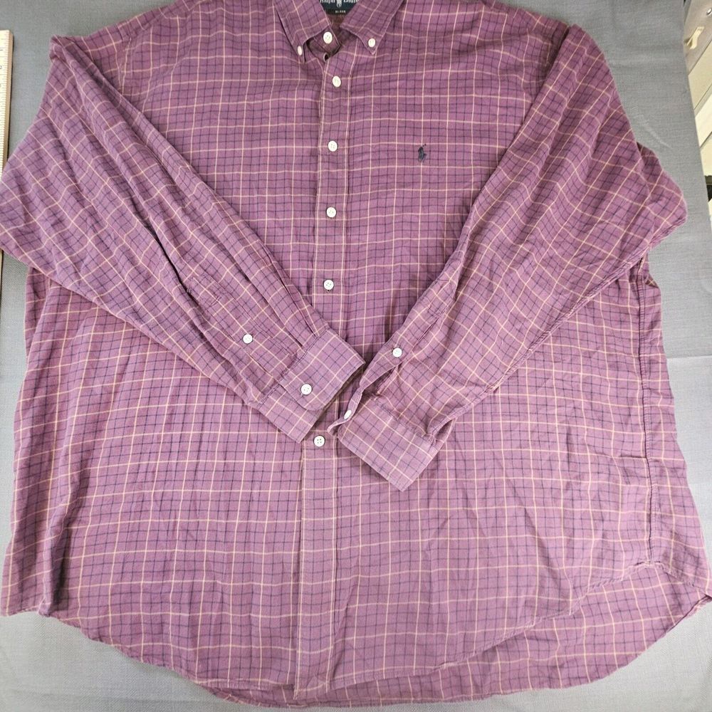 Ralph Lauren Blake‎ Maroon tan/blue gridline Long Sleeve button down shirt XXL